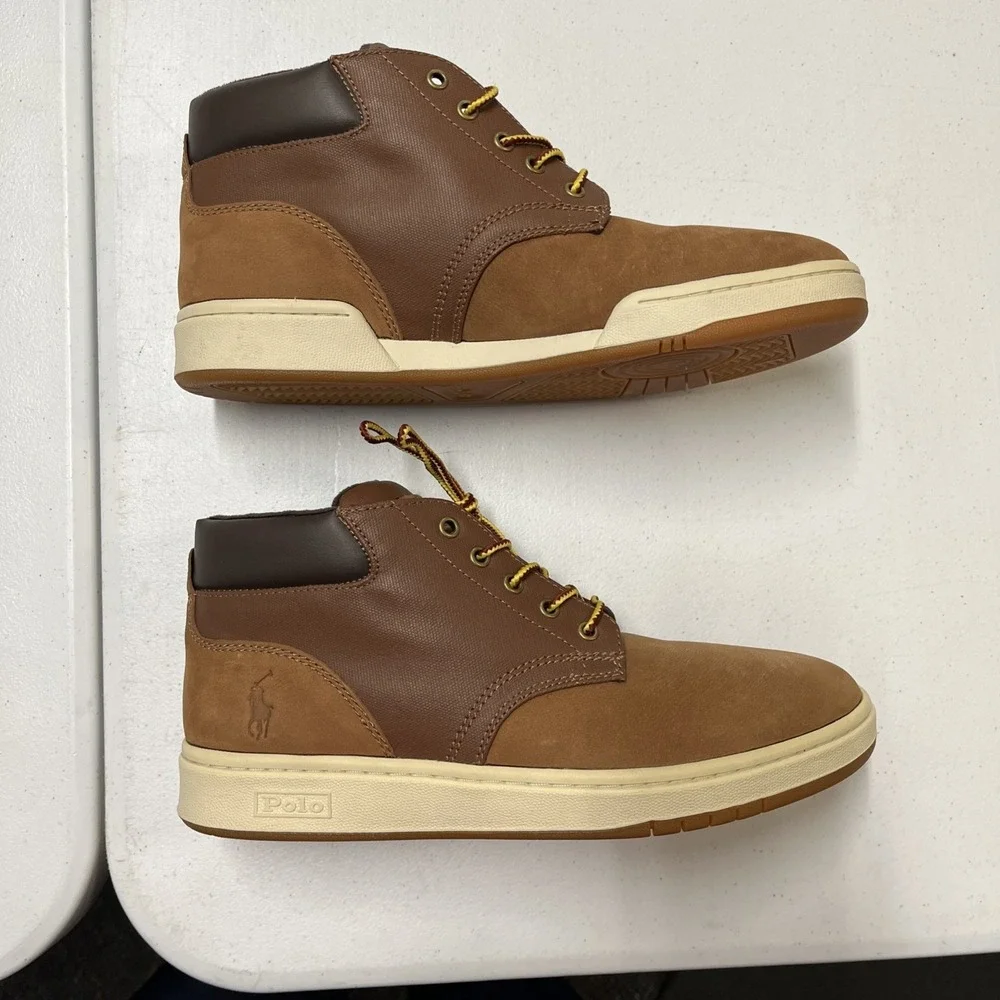 Polo Ralph Lauren Sneaker Boot Brown Leather Chukka Lace Up Size 8.5 Preppy‎
